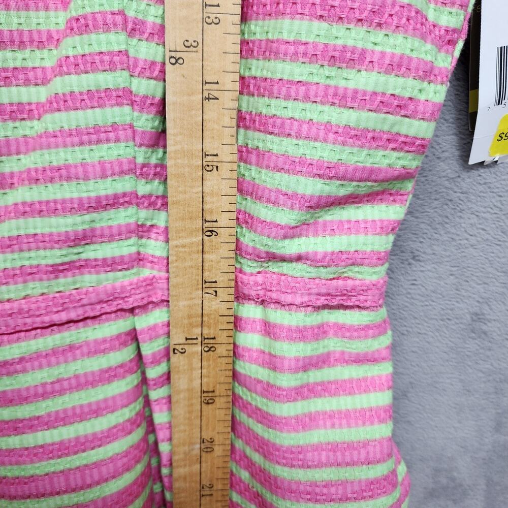 NWT Taylor Womens 14 Fit Flare Dress Pink Green Stripe Pleated Pocket Sleeveless - Picture 16 of 16